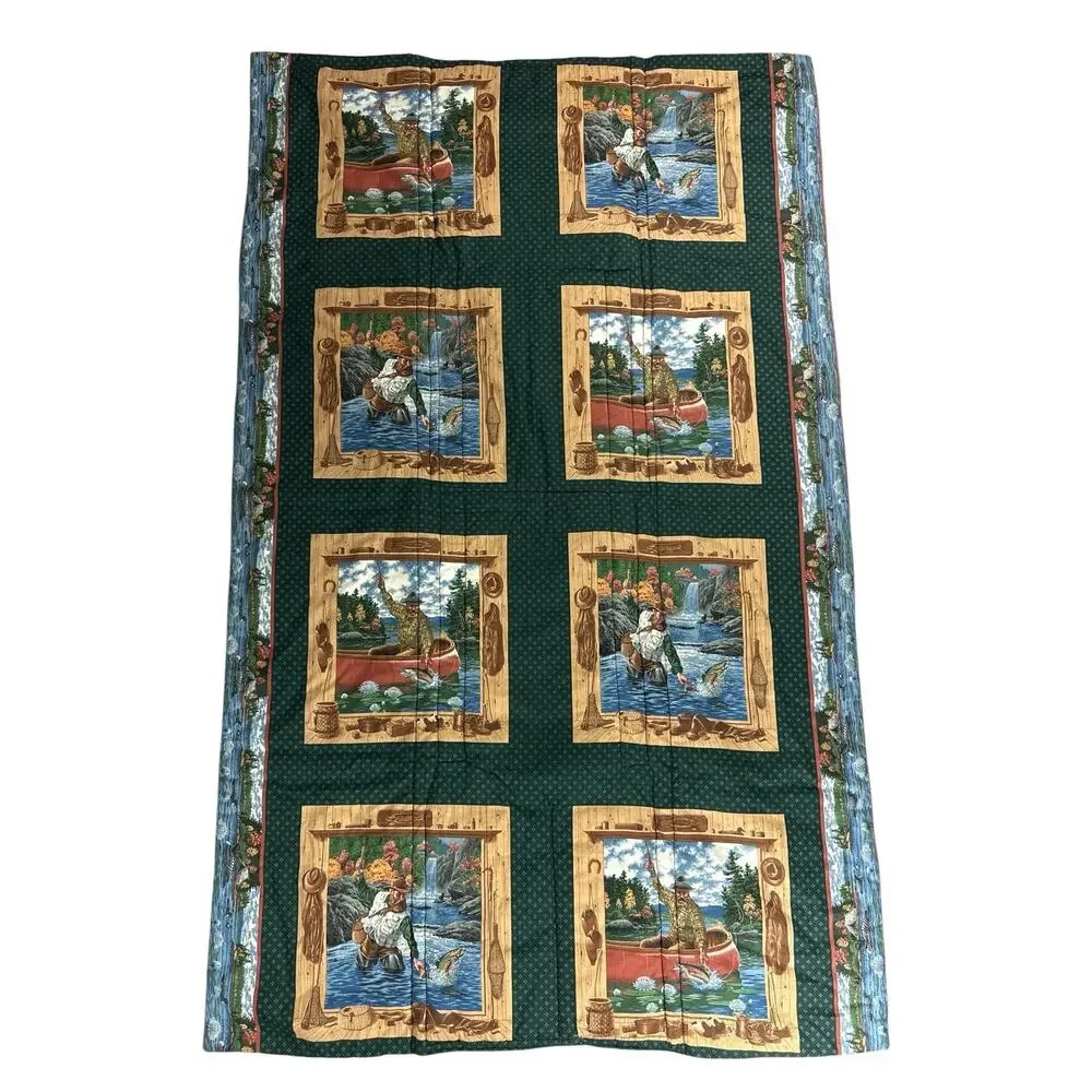 Vintage Fishing Duck Picnic Blanket Convertible Tote Bag Trout Cabin 41x65